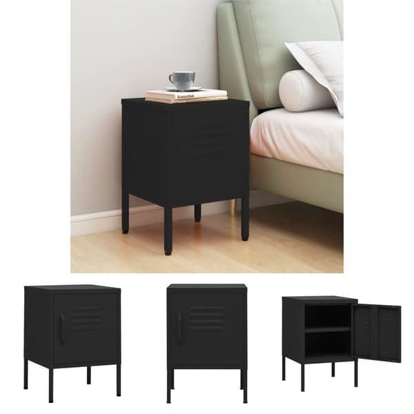 The Living Store natbord 35x35x51 cm stål sort -  Natborde