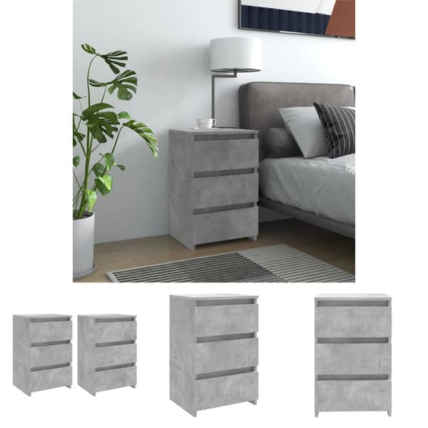 The Living Store natborde 2 stk. 40x35x62,5 cm spånplader betongrå - Natborde
