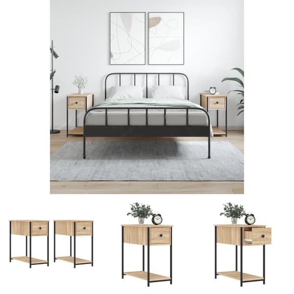 The Living Store sengeborde 2 stk. 30x60x60 cm konstrueret træ sonoma-eg -  Natborde