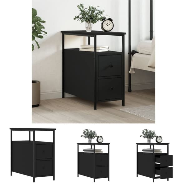 The Living Store sengebord 30x60x60 cm konstrueret træ sort - Natborde