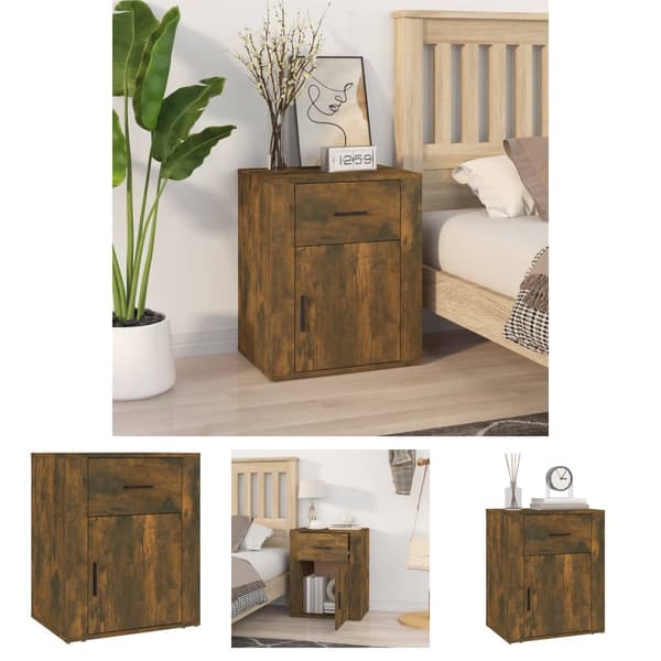 The Living Store Sängbord rökfärgad ek 50x36x60 cm konstruerat trä -  Nattduksbord