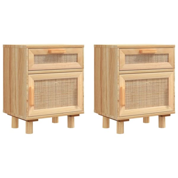 The Living Store sengeborde 2 stk. massivt fyrretræ og naturlig rattan brun -  Natborde
