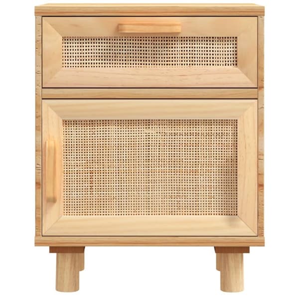 The Living Store sengeborde 2 stk. massivt fyrretræ og naturlig rattan brun -  Natborde