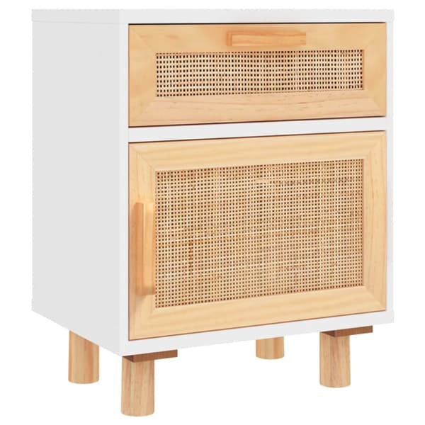 The Living Store sengeborde 2 stk. massivt fyrretræ og naturlig rattan hvid - Natborde