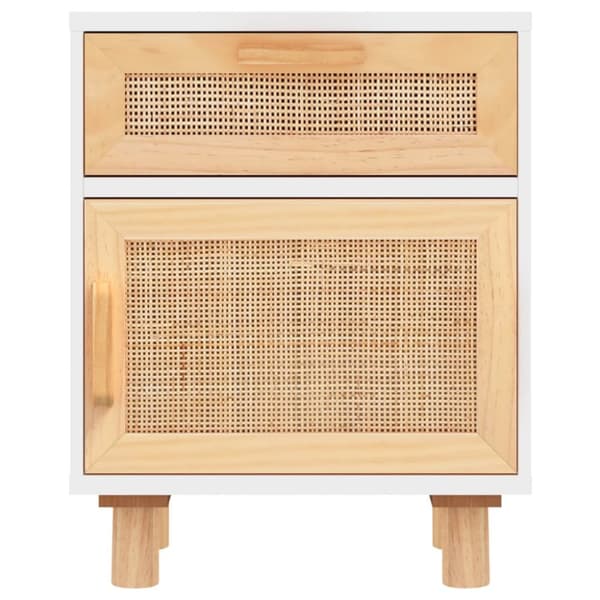 The Living Store sengeborde 2 stk. massivt fyrretræ og naturlig rattan hvid - Natborde