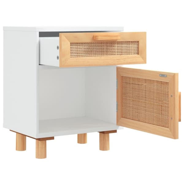 The Living Store sengeborde 2 stk. massivt fyrretræ og naturlig rattan hvid - Natborde