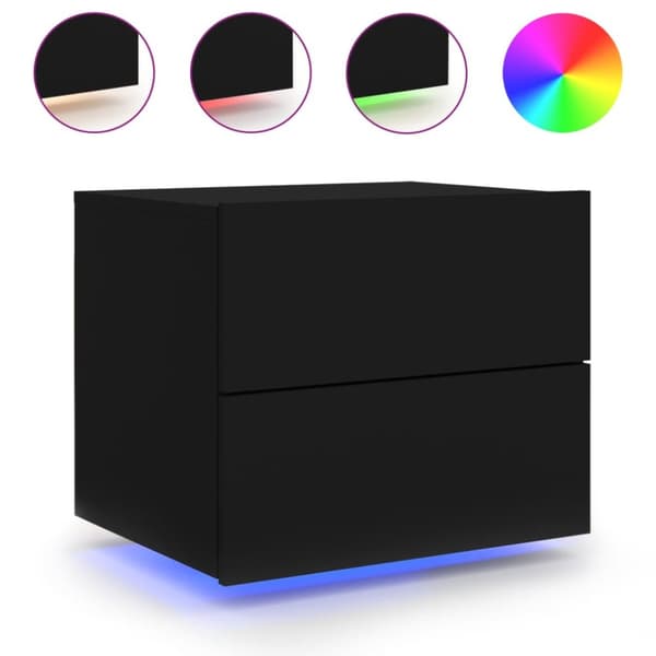 The Living Store væghængte sengeborde 2 stk. med LED-lys sort - Natborde
