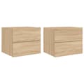 Miniatyrbild 3 av 11: The Living Store Väggmonterade sängbord med LED-lampor 2 st sonoma-ek -  Nattduksbord