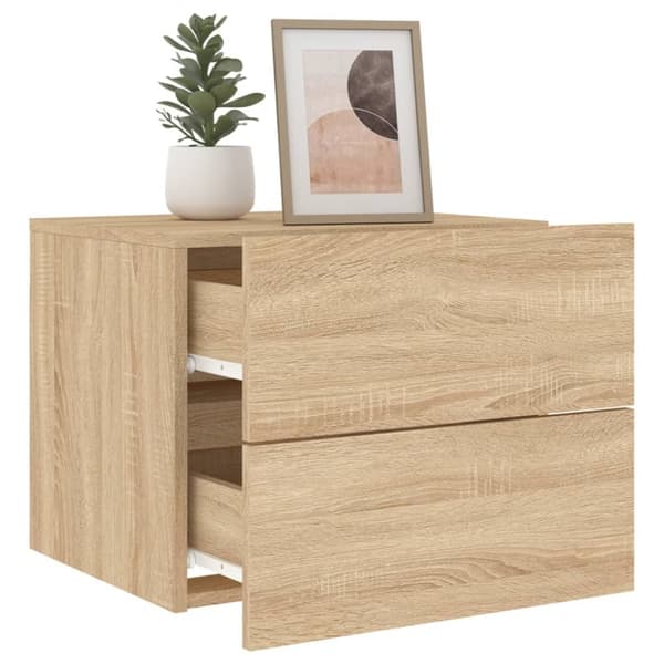 The Living Store Väggmonterade sängbord med LED-lampor 2 st sonoma-ek -  Nattduksbord