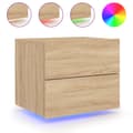 Miniatyrbild 6 av 11: The Living Store Väggmonterade sängbord med LED-lampor 2 st sonoma-ek -  Nattduksbord