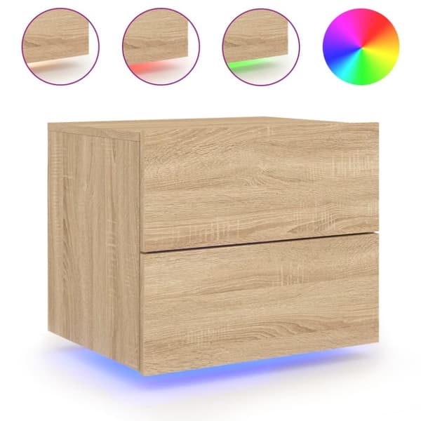 The Living Store Väggmonterade sängbord med LED-lampor 2 st sonoma-ek -  Nattduksbord