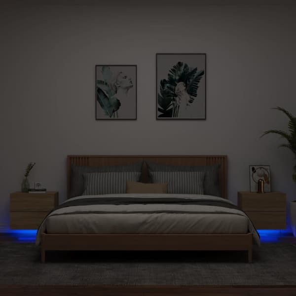 The Living Store Väggmonterade sängbord med LED-lampor 2 st sonoma-ek -  Nattduksbord