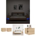 Miniatyrbild 1 av 11: The Living Store Väggmonterade sängbord med LED-lampor 2 st sonoma-ek -  Nattduksbord