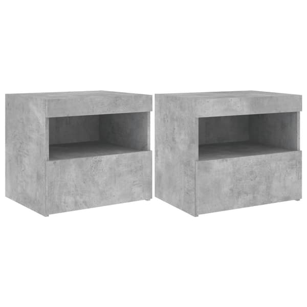 The Living Store Yöpöydät LED-valoilla 2 kpl betoninharmaa 50x40x45 cm - Yöpöydät