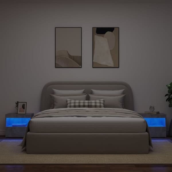 The Living Store Yöpöydät LED-valoilla 2 kpl betoninharmaa 50x40x45 cm - Yöpöydät