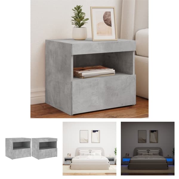 The Living Store Yöpöydät LED-valoilla 2 kpl betoninharmaa 50x40x45 cm - Yöpöydät
