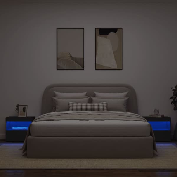 The Living Store Sängbord med LED-lampor 2 st svart 50x40x45 cm - Nattduksbord