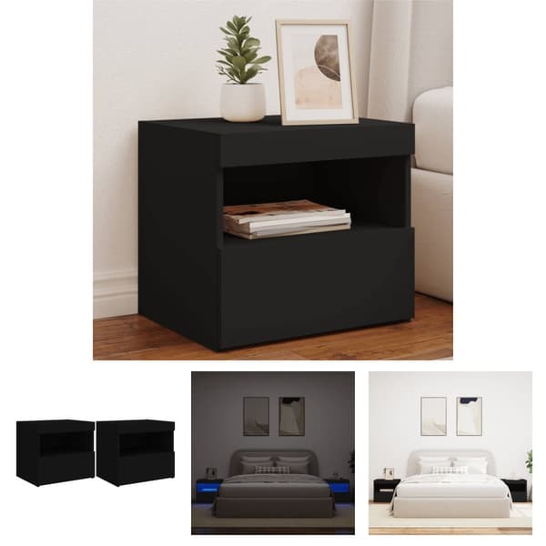 The Living Store Sängbord med LED-lampor 2 st svart 50x40x45 cm - Nattduksbord