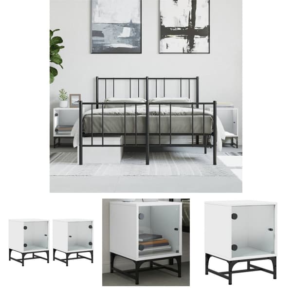The Living Store sengeborde 2 stk. med glaslåger 35x37x50 cm hvid -  Natborde