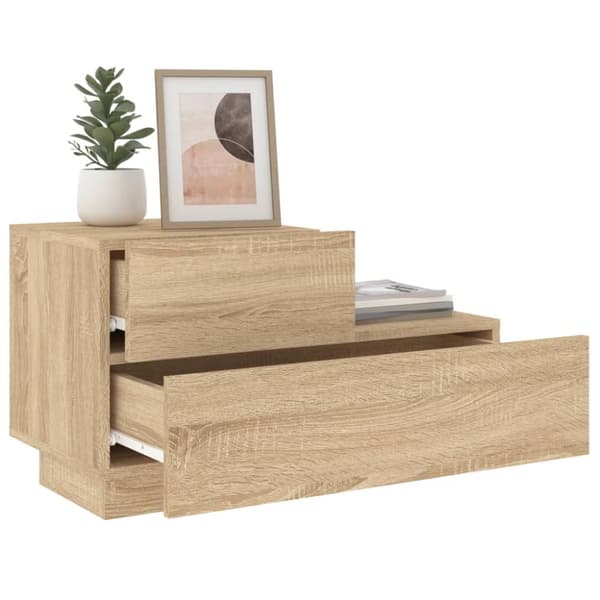 The Living Store Sängbord med LED-belysning sonoma-ek 70x36x40,5 cm -  Nattduksbord