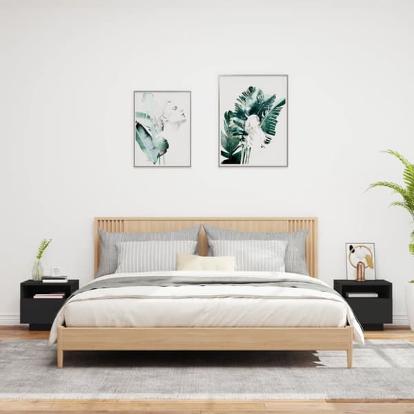 The Living Store Sängbord med LED-lampor 2 st svart 40x39x37 cm - Nattduksbord