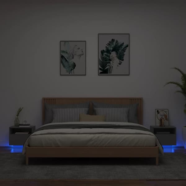 The Living Store Sängbord med LED-lampor 2 st svart 40x39x37 cm - Nattduksbord