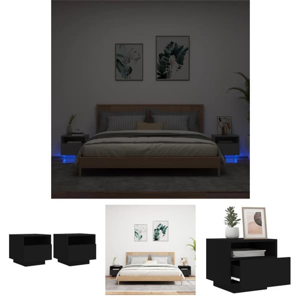 The Living Store Sängbord med LED-lampor 2 st svart 40x39x37 cm - Nattduksbord