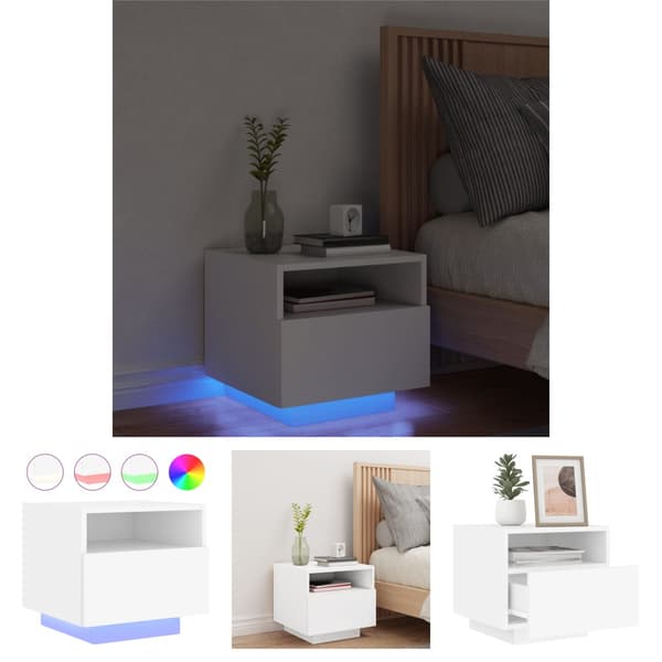 The Living Store sengebord med LED-lys 40x39x37 cm hvid -  Natborde