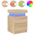 Miniatyrbillede 3 af 11: The Living Store sengebord med LED-lys 35x39x55 cm sonoma-eg -  Natborde