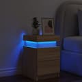 Miniatyrbillede 5 af 11: The Living Store sengebord med LED-lys 35x39x55 cm sonoma-eg -  Natborde