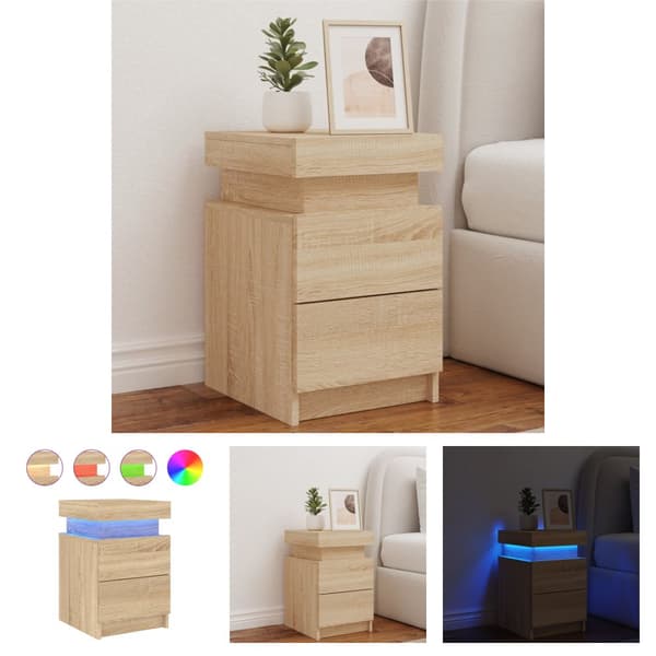 The Living Store sengebord med LED-lys 35x39x55 cm sonoma-eg - Natborde