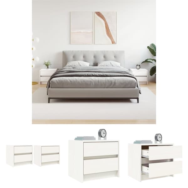 The Living Store Sängbord 2 st vit 40x31x35,5 cm massiv furu - Nattduksbord