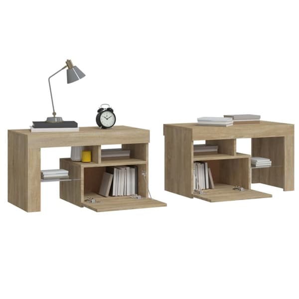 The Living Store sengeborde 2 stk. med LED-lys 70x36,5x40 cm sonoma-eg - Natborde