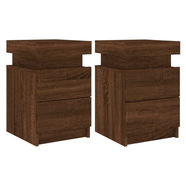 The Living Store Sängbord med LED-lampor 2 st brun ek 35x39x55 cm -  Nattduksbord