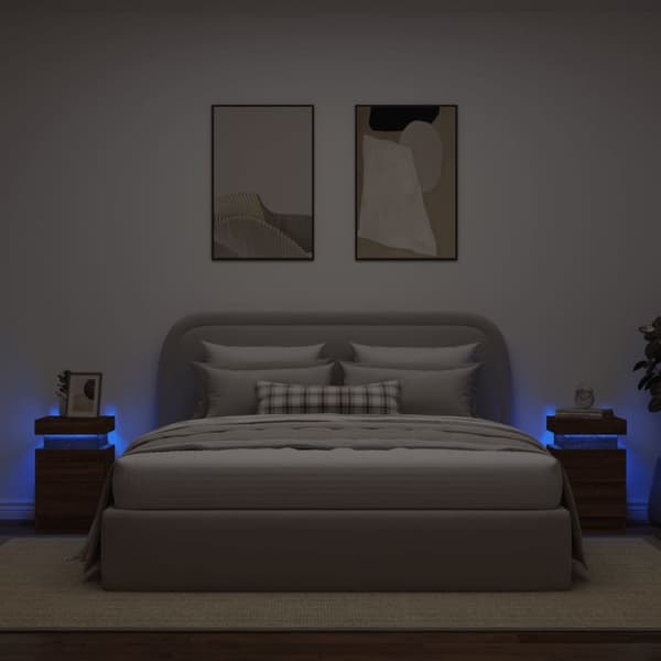 The Living Store Sängbord med LED-lampor 2 st brun ek 35x39x55 cm -  Nattduksbord