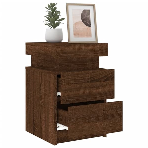 The Living Store Sängbord med LED-lampor 2 st brun ek 35x39x55 cm -  Nattduksbord