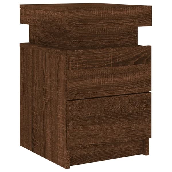 The Living Store Sängbord med LED-lampor 2 st brun ek 35x39x55 cm -  Nattduksbord