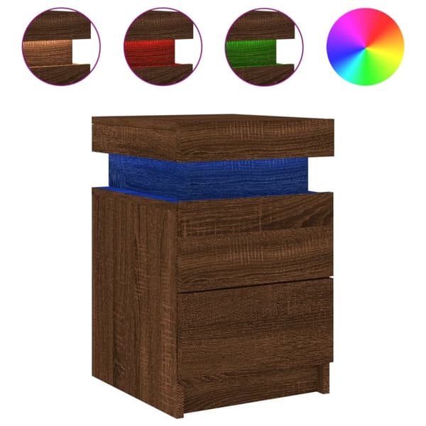 The Living Store Sängbord med LED-lampor 2 st brun ek 35x39x55 cm -  Nattduksbord
