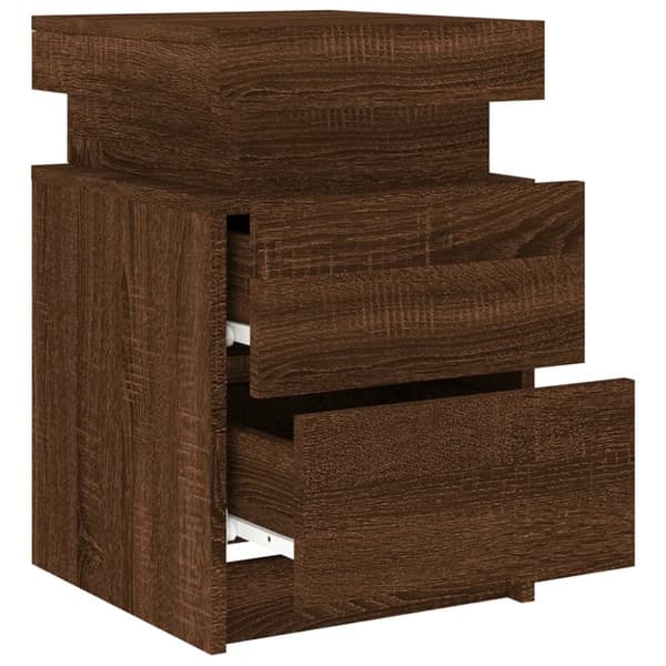 The Living Store Sängbord med LED-lampor 2 st brun ek 35x39x55 cm -  Nattduksbord