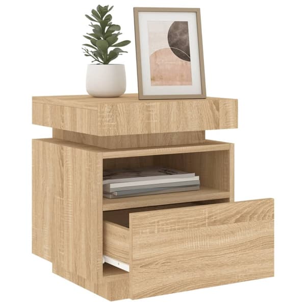 The Living Store Yöpöytä LED-valoilla Sonoma-tammi 40x39x48,5 cm - Yöpöydät