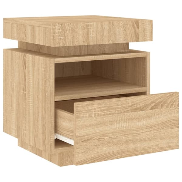The Living Store Yöpöytä LED-valoilla Sonoma-tammi 40x39x48,5 cm - Yöpöydät