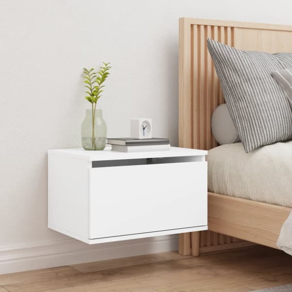 The Living Store væghængt sengebord med LED-lys hvid -  Natborde