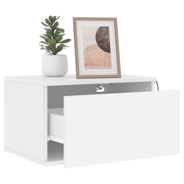 The Living Store væghængt sengebord med LED-lys hvid -  Natborde