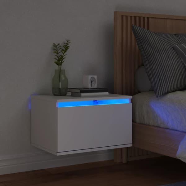 The Living Store væghængt sengebord med LED-lys hvid - Natborde