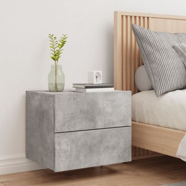 The Living Store væghængt sengebord med LED-lys betongrå - Natborde