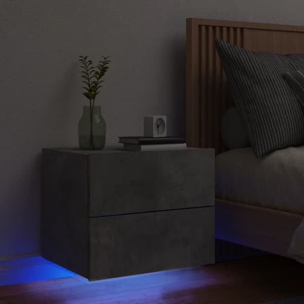 The Living Store væghængt sengebord med LED-lys betongrå - Natborde