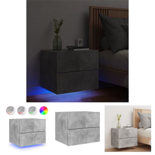 The Living Store væghængt sengebord med LED-lys betongrå - Natborde