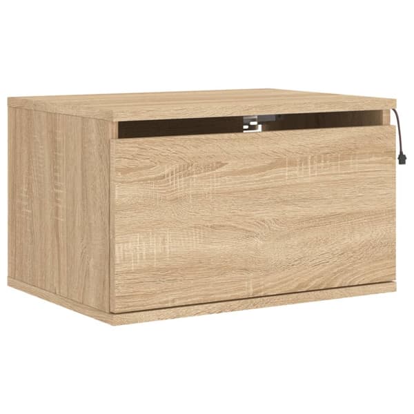 The Living Store Väggmonterat sängbord med LED-lampor sonoma-ek -  Nattduksbord