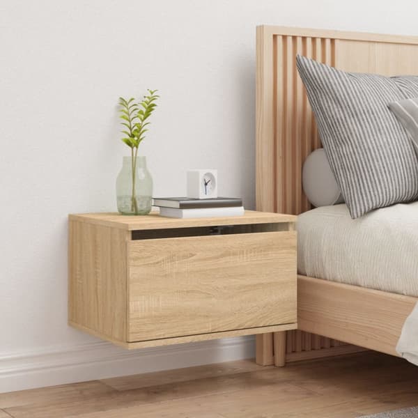 The Living Store Väggmonterat sängbord med LED-lampor sonoma-ek - Nattduksbord