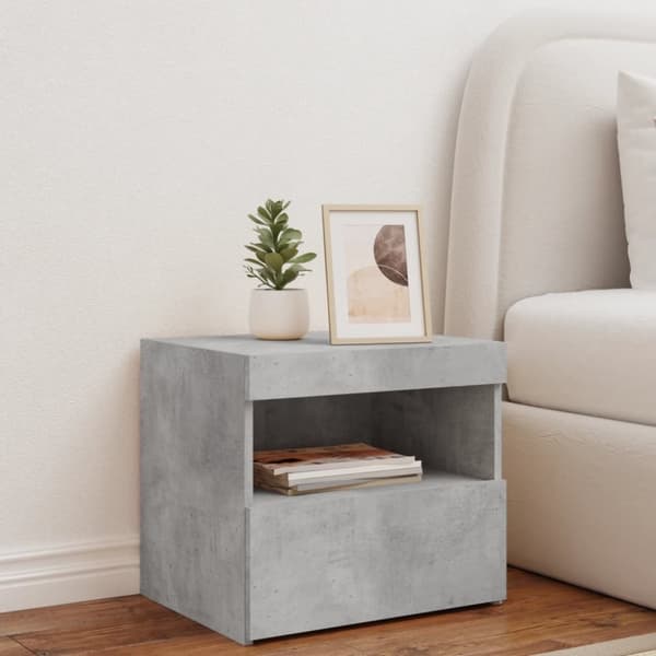 The Living Store Yöpöytä LED-valoilla betoninharmaa 50x40x45 cm - Yöpöydät